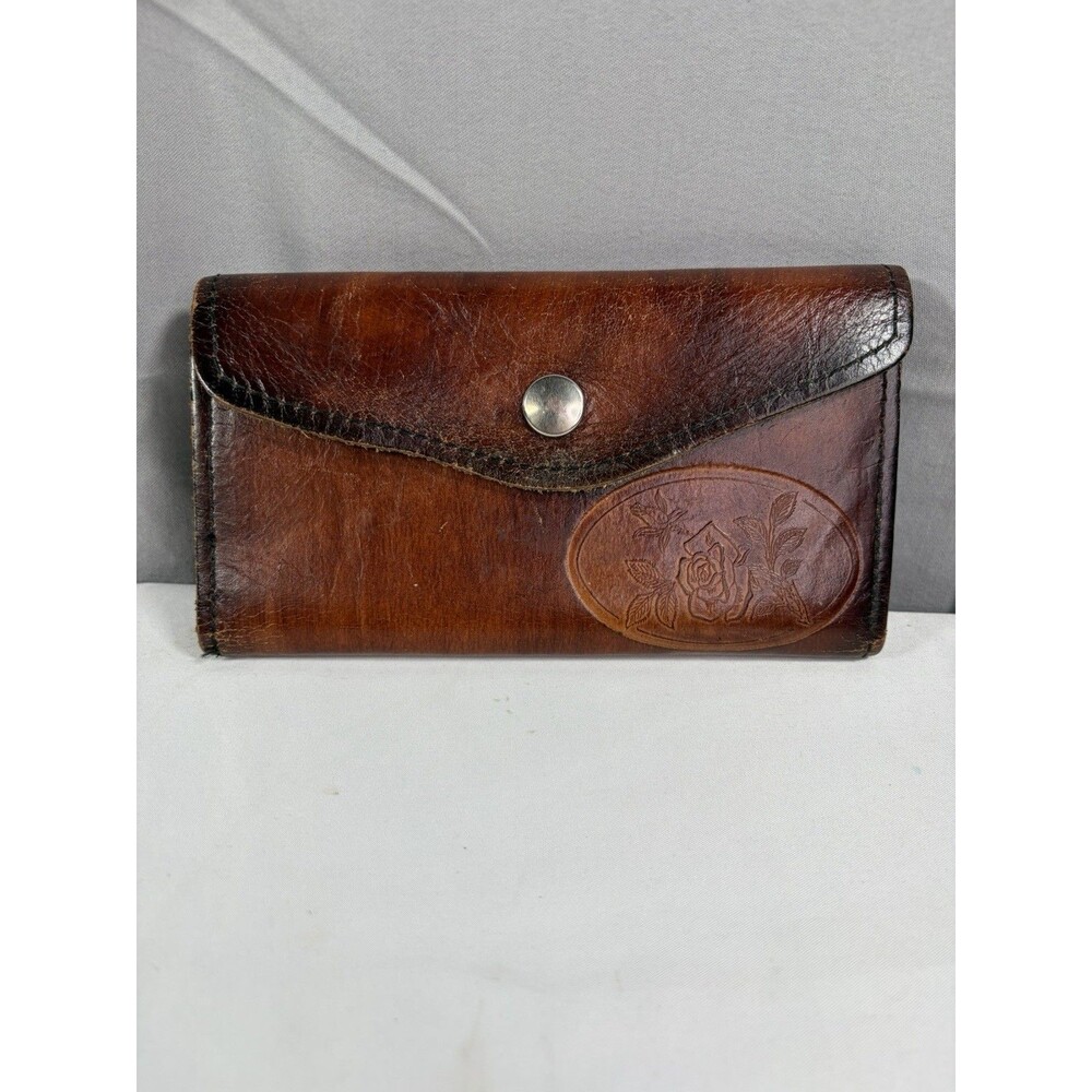 Vintage Leather Clutch Wallet 5 Pocket, Nickel Snap, Western Men’s or Women’s